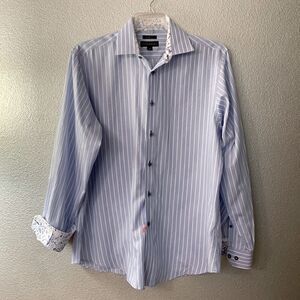 JHANE BARNES button up dress shirt stripe contrasting cuff & neck pattern